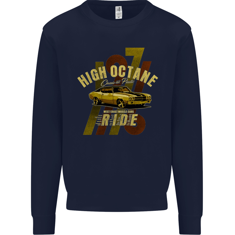 High Octane Ride 1971 Muscle Car Mens Sweatshirt Jumper Navy Blue