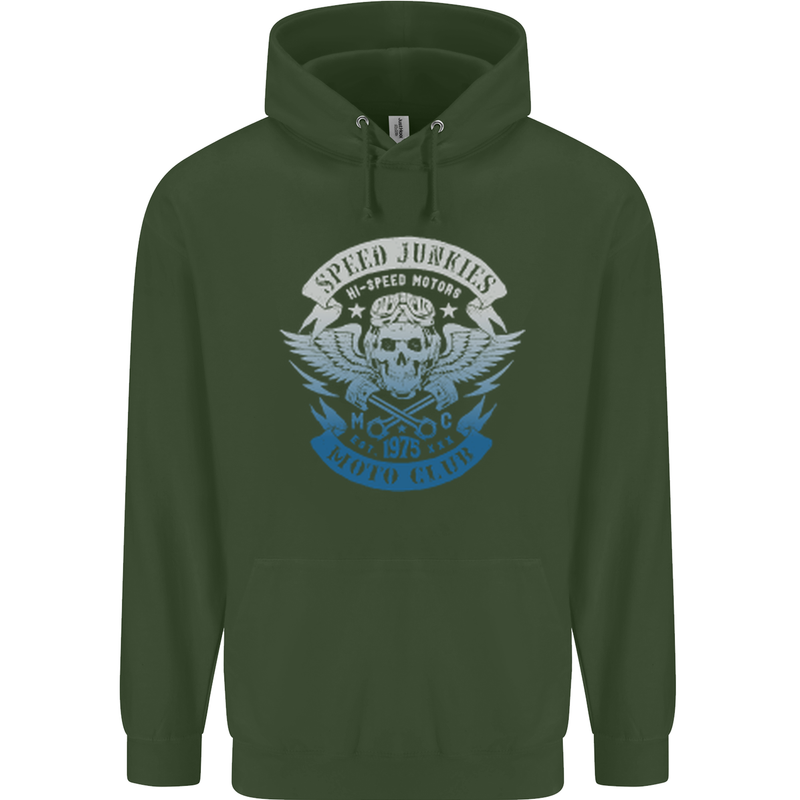 High Speed Junkies Biker Mortorcycle Childrens Kids Hoodie Forest Green
