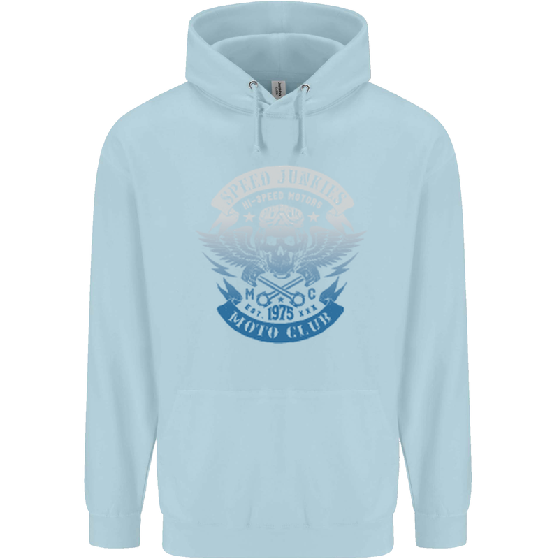 High Speed Junkies Biker Mortorcycle Childrens Kids Hoodie Light Blue