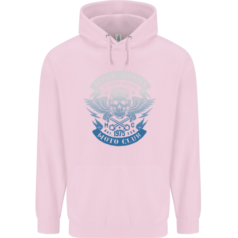 High Speed Junkies Biker Mortorcycle Childrens Kids Hoodie Light Pink