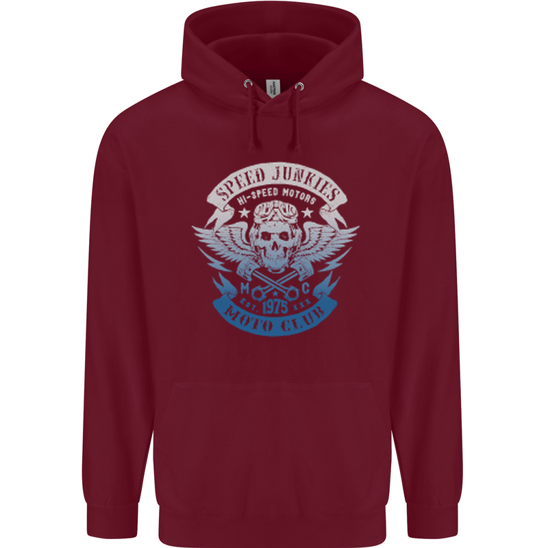 High Speed Junkies Biker Mortorcycle Childrens Kids Hoodie Maroon