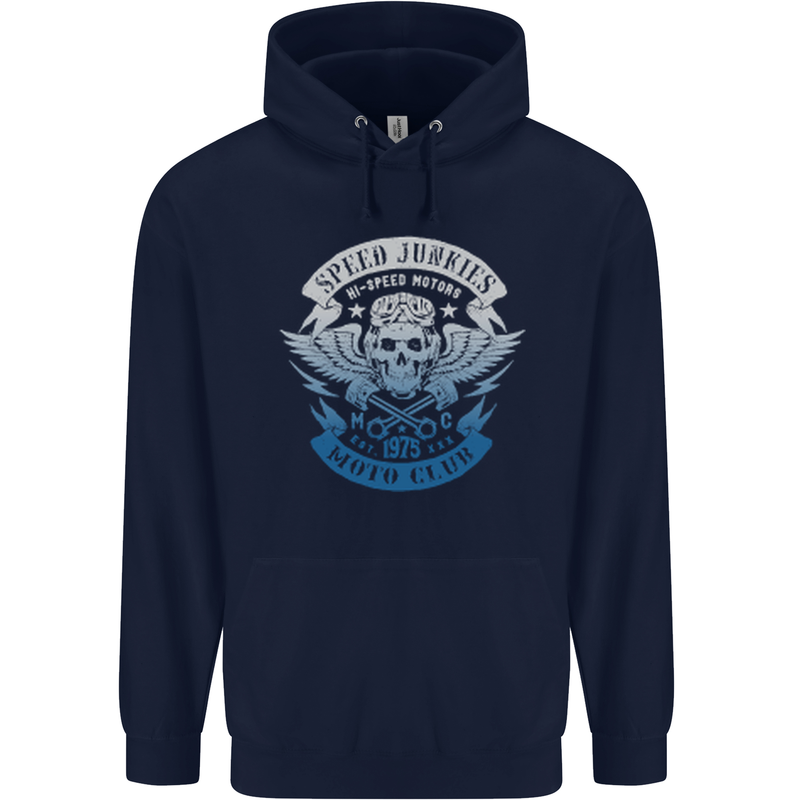 High Speed Junkies Biker Mortorcycle Childrens Kids Hoodie Navy Blue