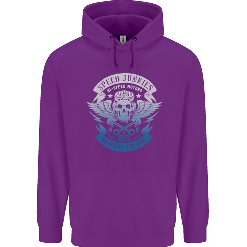 High Speed Junkies Biker Mortorcycle Childrens Kids Hoodie Purple
