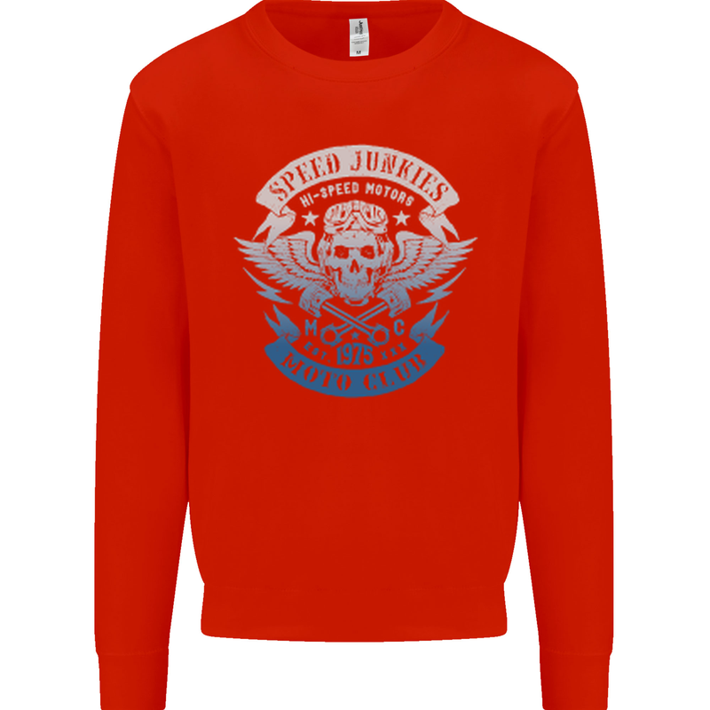 High Speed Junkies Biker Mortorcycle Kids Sweatshirt Jumper Bright Red