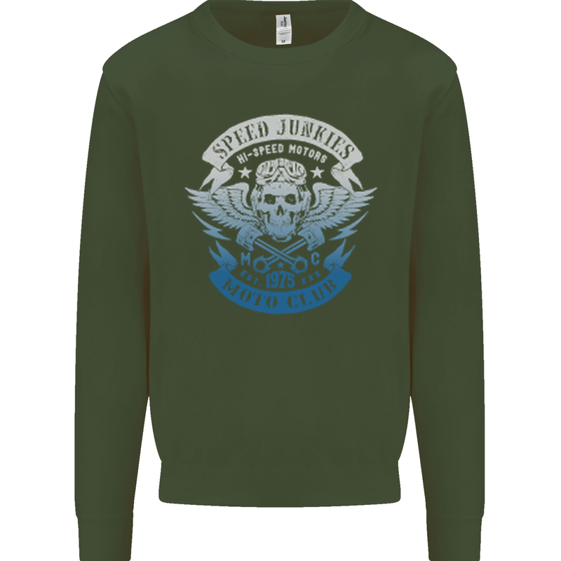 High Speed Junkies Biker Mortorcycle Kids Sweatshirt Jumper Forest Green