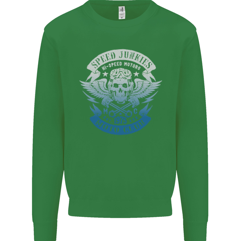 High Speed Junkies Biker Mortorcycle Kids Sweatshirt Jumper Irish Green