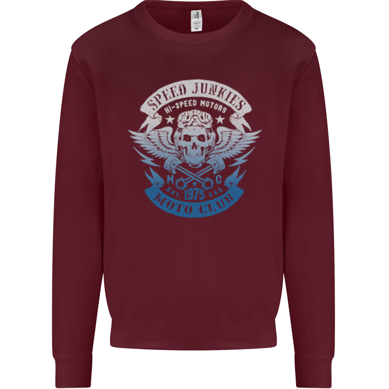 High Speed Junkies Biker Mortorcycle Kids Sweatshirt Jumper Maroon