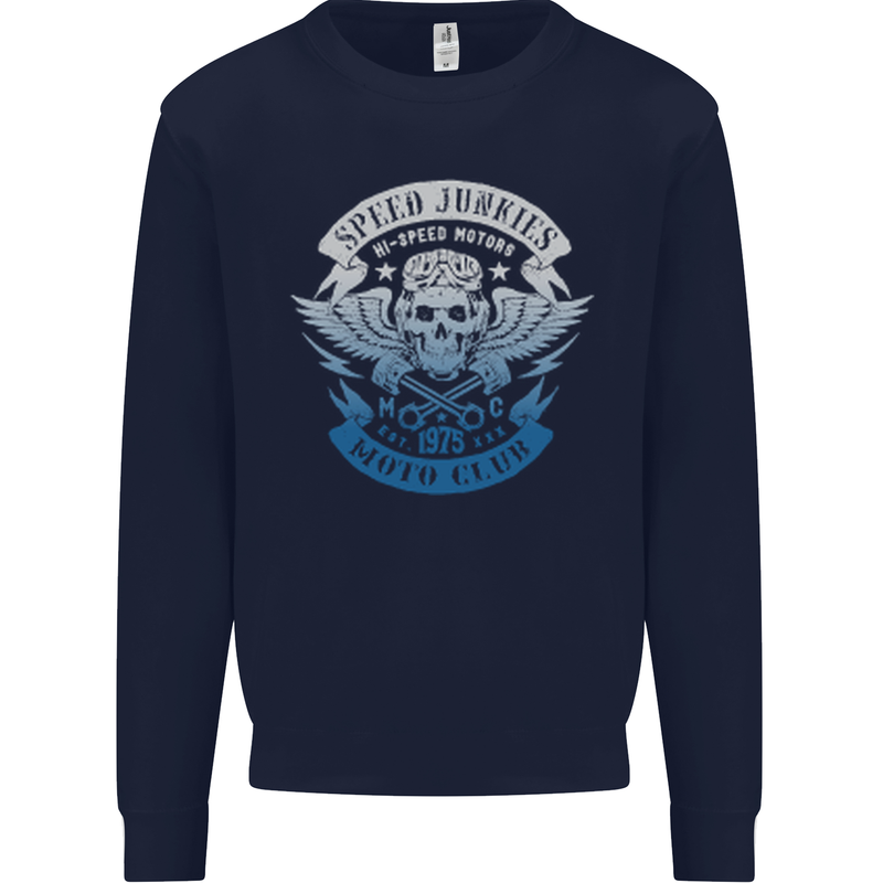 High Speed Junkies Biker Mortorcycle Kids Sweatshirt Jumper Navy Blue