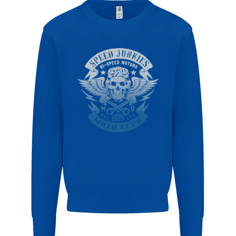 High Speed Junkies Biker Mortorcycle Kids Sweatshirt Jumper Royal Blue