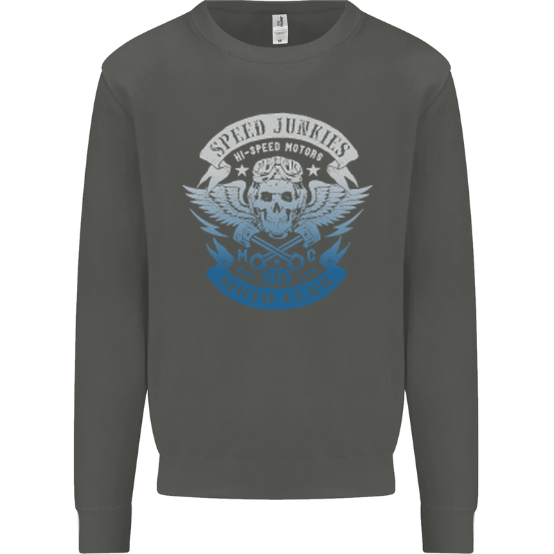 High Speed Junkies Biker Mortorcycle Kids Sweatshirt Jumper Storm Grey