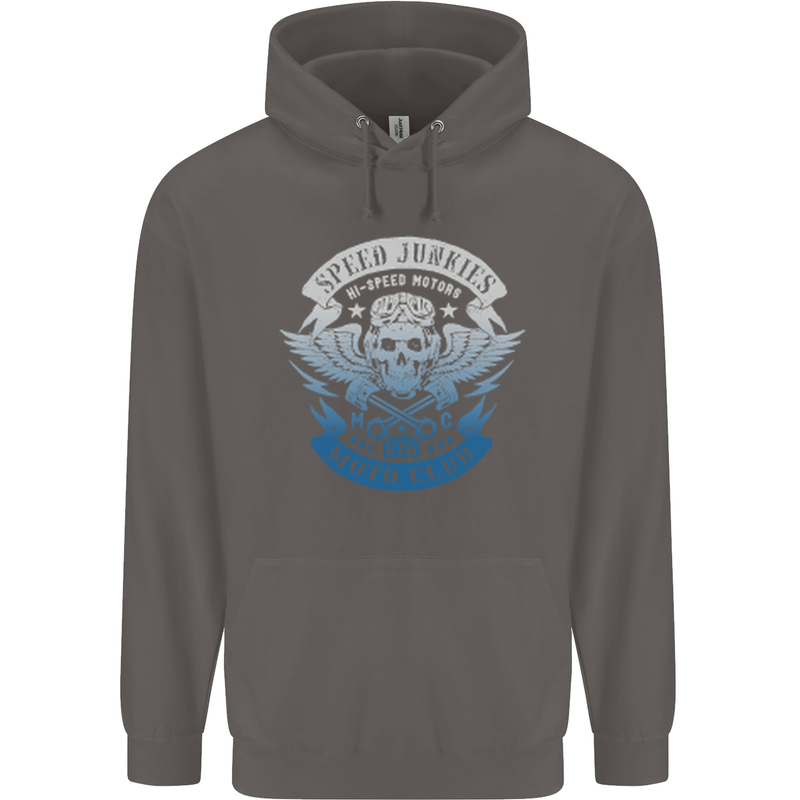 High Speed Junkies Biker Mortorcycle Mens 80% Cotton Hoodie Charcoal