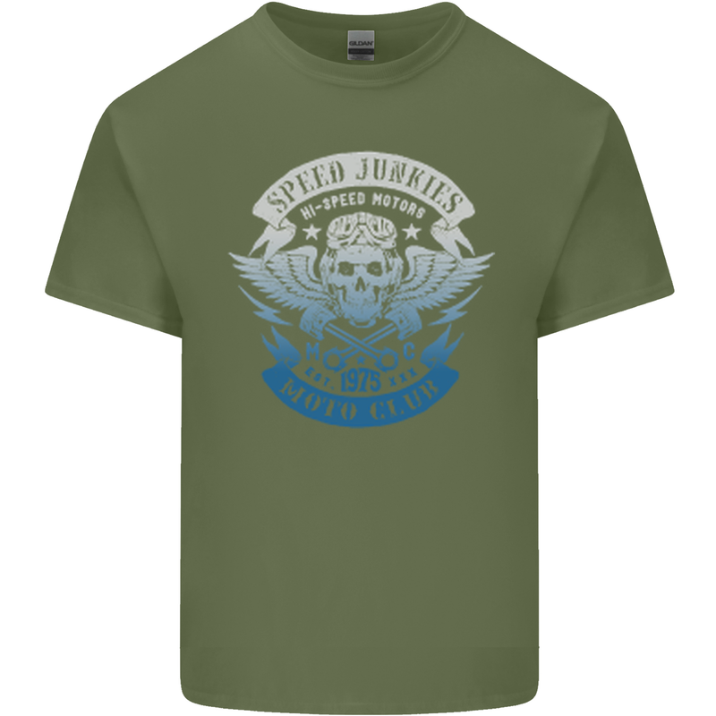 High Speed Junkies Biker Mortorcycle Mens Cotton T-Shirt Tee Top Military Green