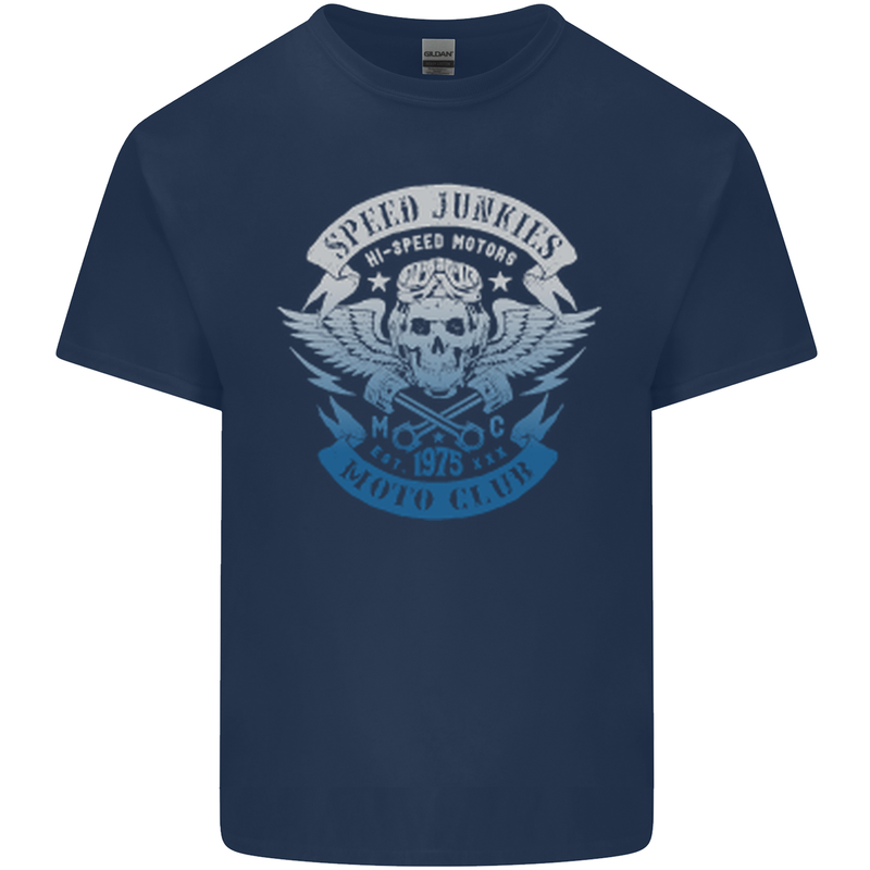 High Speed Junkies Biker Mortorcycle Mens Cotton T-Shirt Tee Top Navy Blue