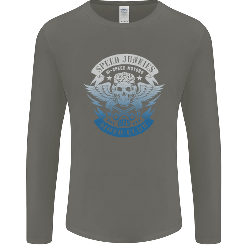 High Speed Junkies Biker Mortorcycle Mens Long Sleeve T-Shirt Charcoal