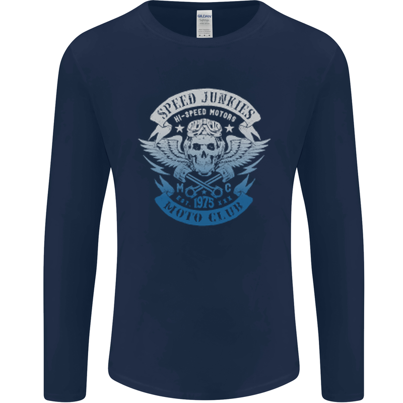 High Speed Junkies Biker Mortorcycle Mens Long Sleeve T-Shirt Navy Blue