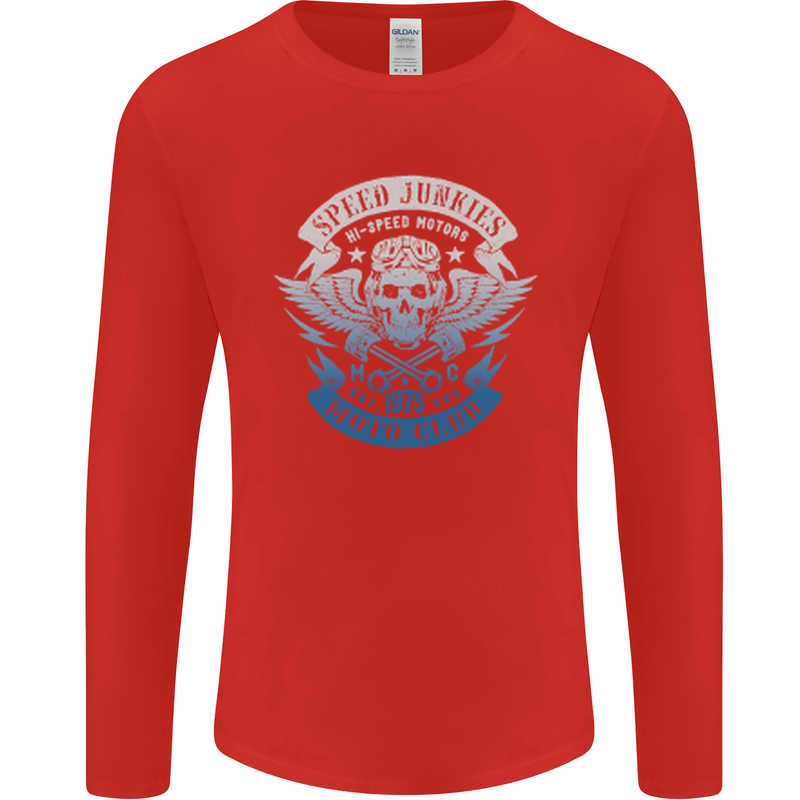 High Speed Junkies Biker Mortorcycle Mens Long Sleeve T-Shirt Red