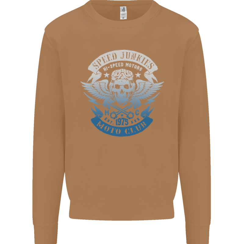 High Speed Junkies Biker Mortorcycle Mens Sweatshirt Jumper Caramel Latte