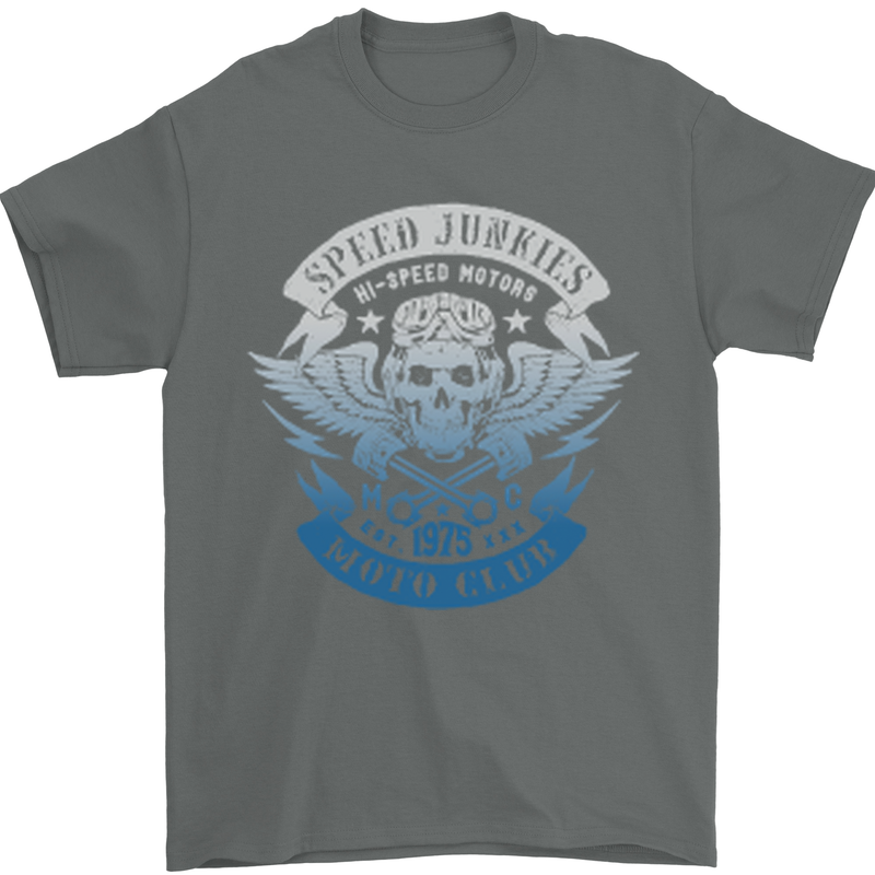 High Speed Junkies Biker Mortorcycle Mens T-Shirt Cotton Gildan Charcoal