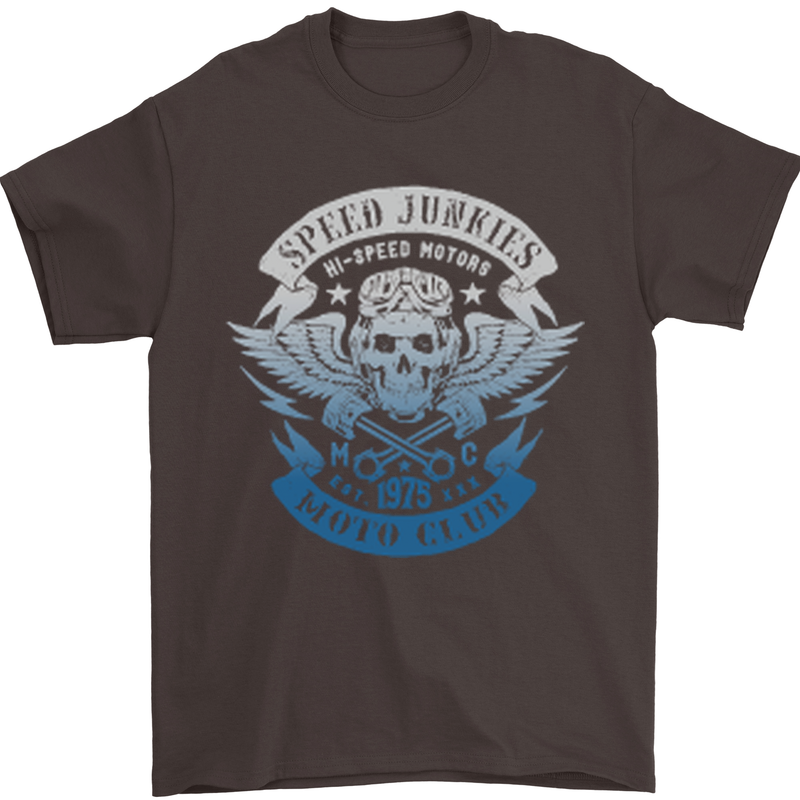 High Speed Junkies Biker Mortorcycle Mens T-Shirt Cotton Gildan Dark Chocolate