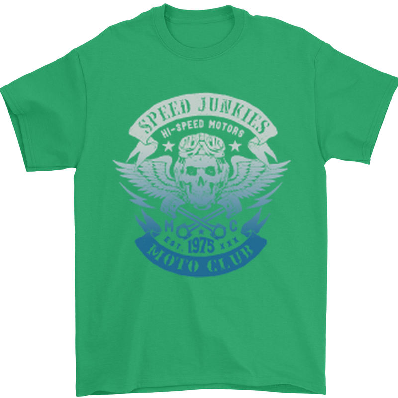 High Speed Junkies Biker Mortorcycle Mens T-Shirt Cotton Gildan Irish Green