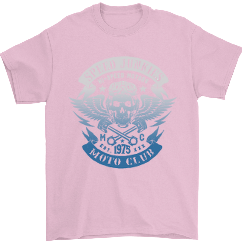 High Speed Junkies Biker Mortorcycle Mens T-Shirt Cotton Gildan Light Pink