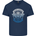 High Speed Junkies Biker Mortorcycle Mens V-Neck Cotton T-Shirt Navy Blue