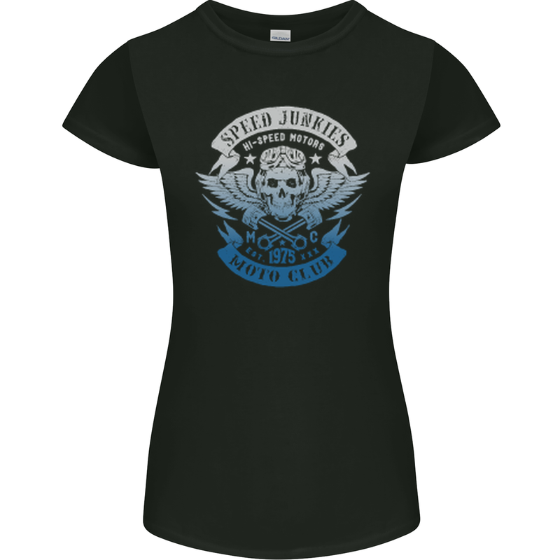 High Speed Junkies Biker Mortorcycle Womens Petite Cut T-Shirt Black