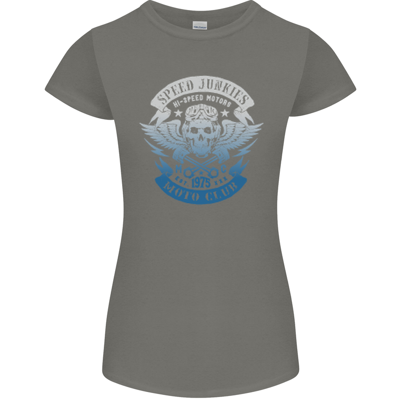 High Speed Junkies Biker Mortorcycle Womens Petite Cut T-Shirt Charcoal