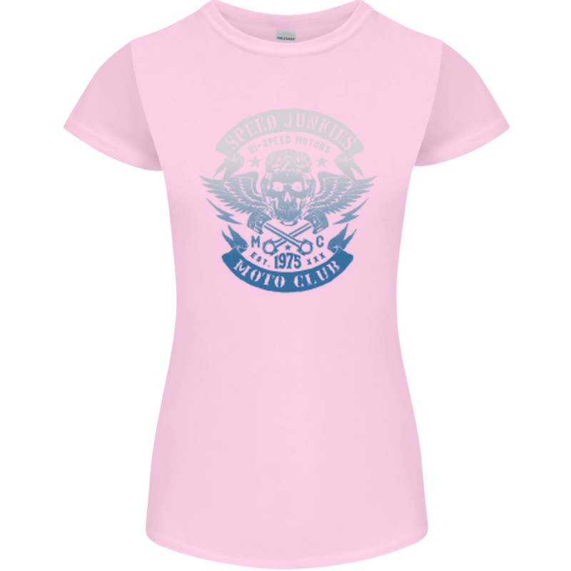 High Speed Junkies Biker Mortorcycle Womens Petite Cut T-Shirt Light Pink