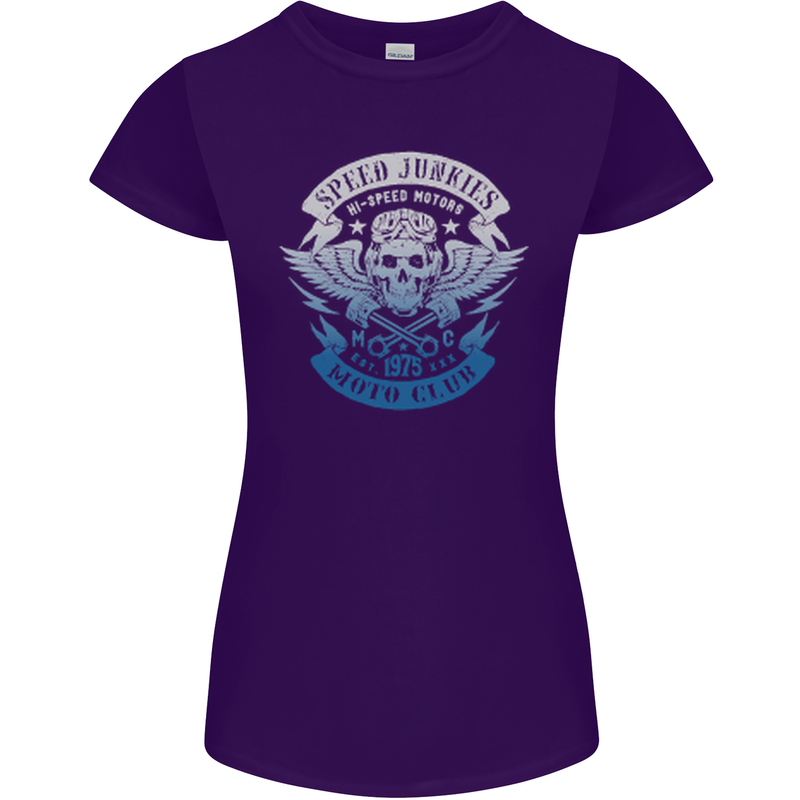 High Speed Junkies Biker Mortorcycle Womens Petite Cut T-Shirt Purple
