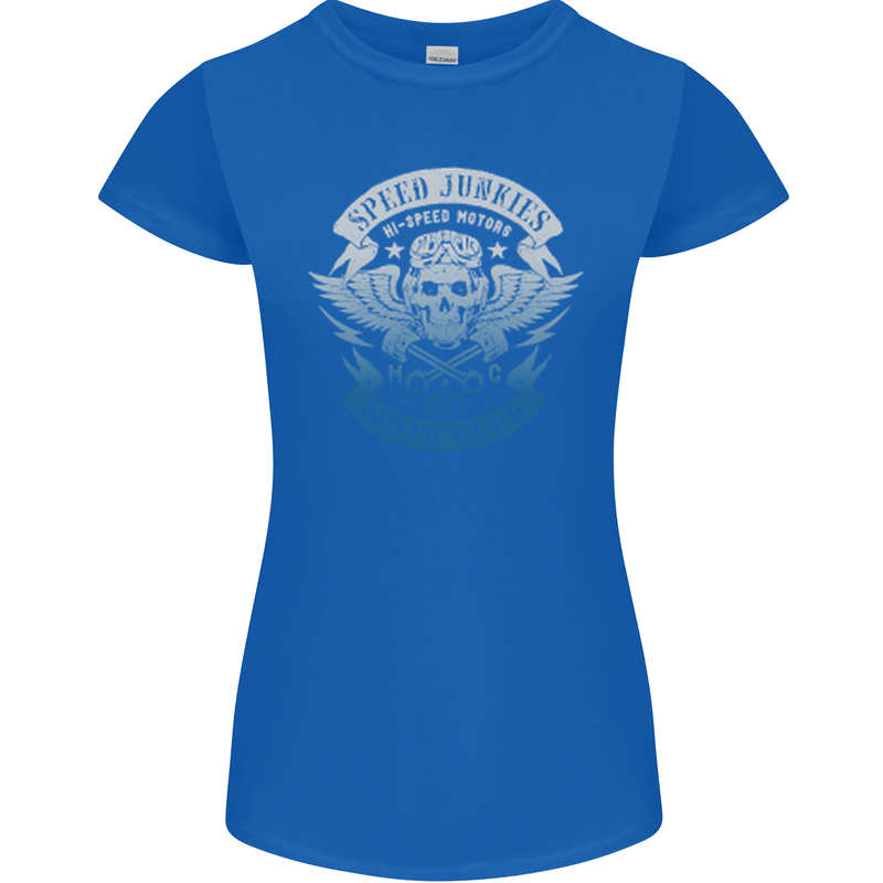 High Speed Junkies Biker Mortorcycle Womens Petite Cut T-Shirt Royal Blue