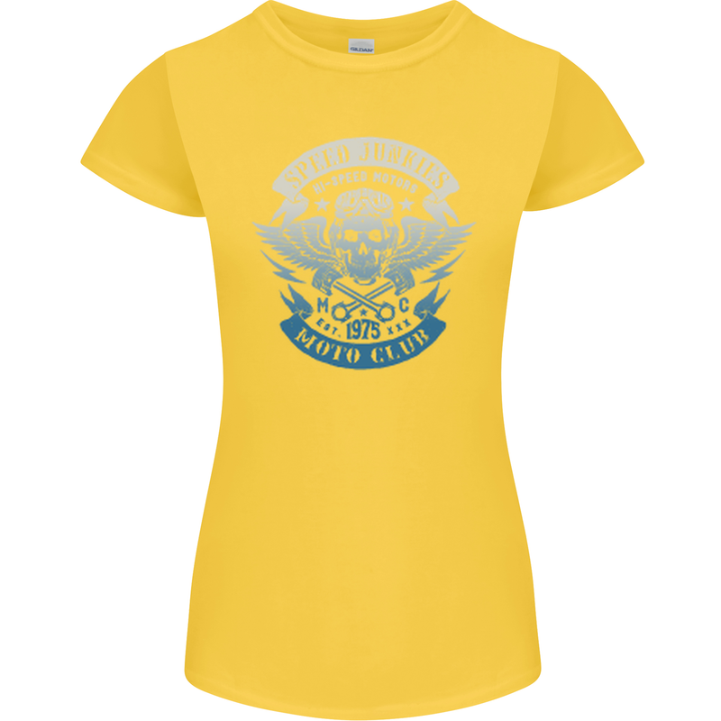 High Speed Junkies Biker Mortorcycle Womens Petite Cut T-Shirt Yellow