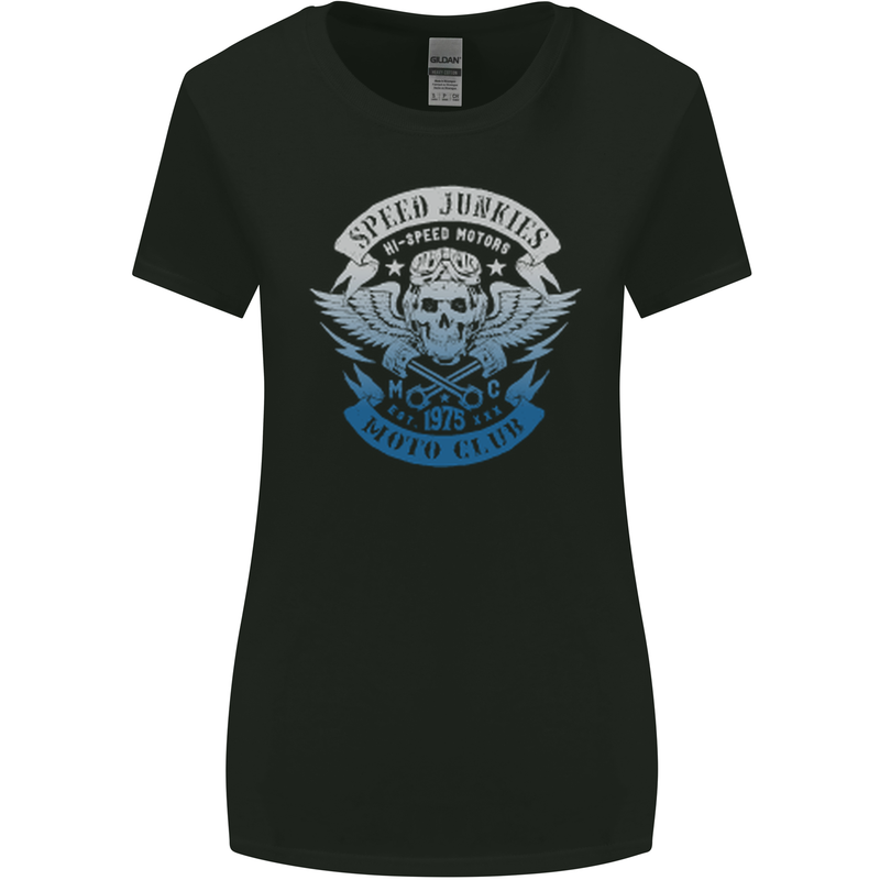 High Speed Junkies Biker Mortorcycle Womens Wider Cut T-Shirt Black