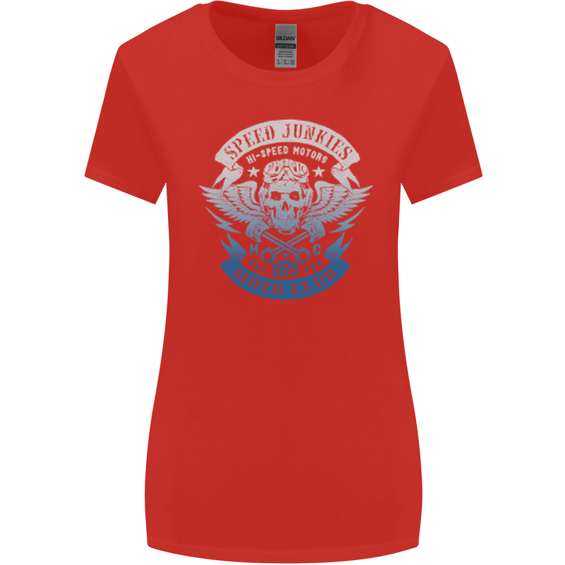 High Speed Junkies Biker Mortorcycle Womens Wider Cut T-Shirt Red