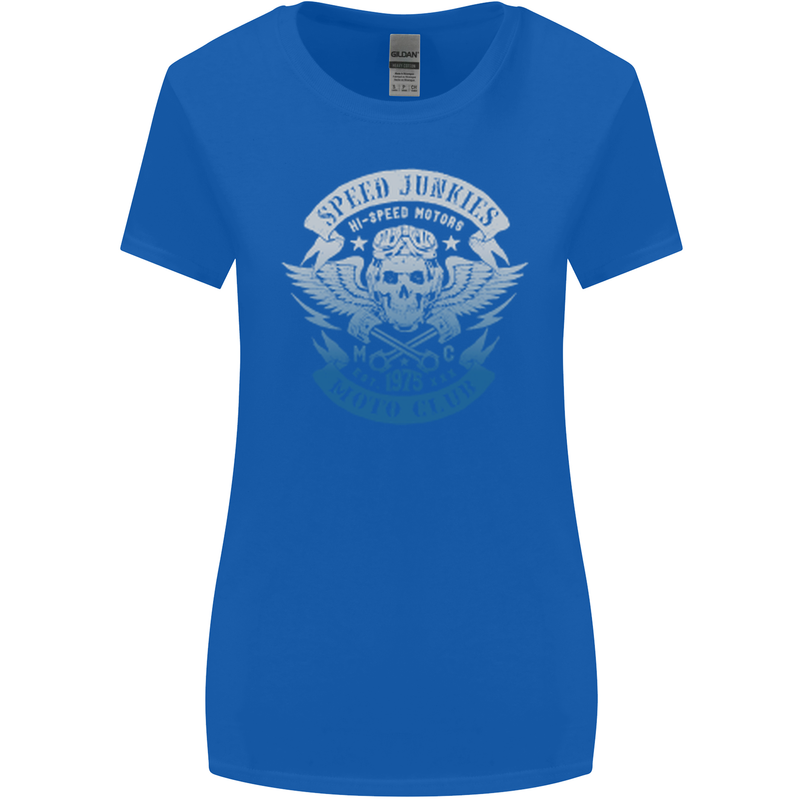 High Speed Junkies Biker Mortorcycle Womens Wider Cut T-Shirt Royal Blue