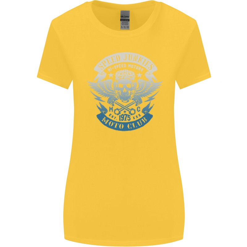 High Speed Junkies Biker Mortorcycle Womens Wider Cut T-Shirt Yellow
