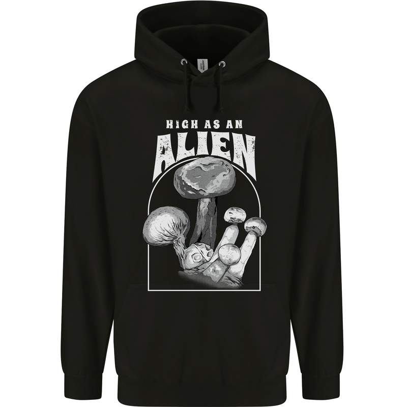 High as An Alien Magic Mushrooms LSD Trippy Childrens Kids Hoodie Black