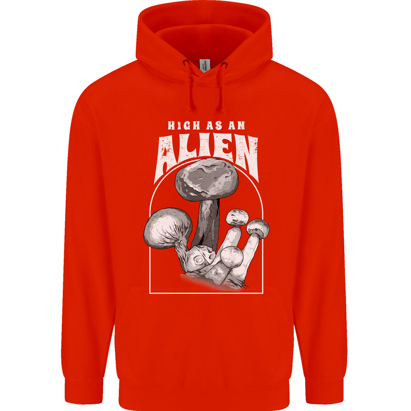 High as An Alien Magic Mushrooms LSD Trippy Childrens Kids Hoodie Bright Red