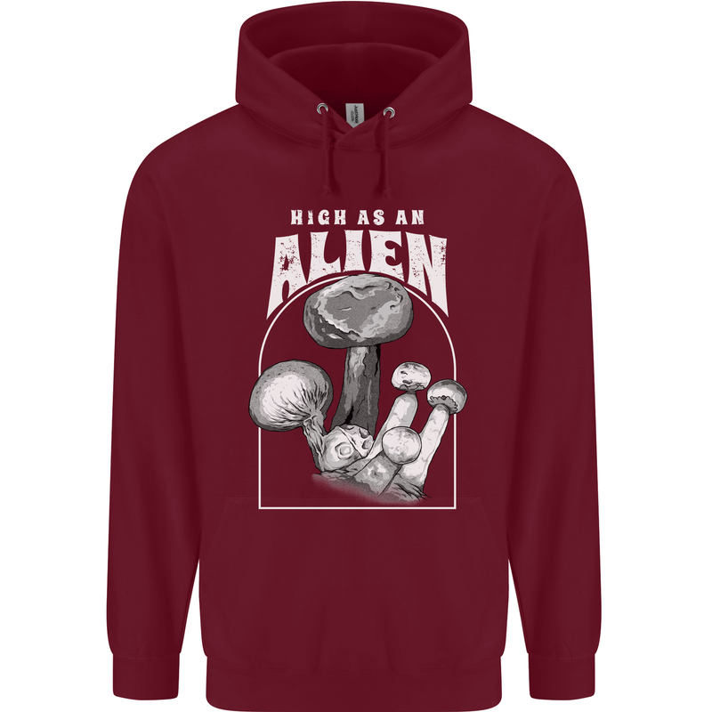High as An Alien Magic Mushrooms LSD Trippy Childrens Kids Hoodie Maroon
