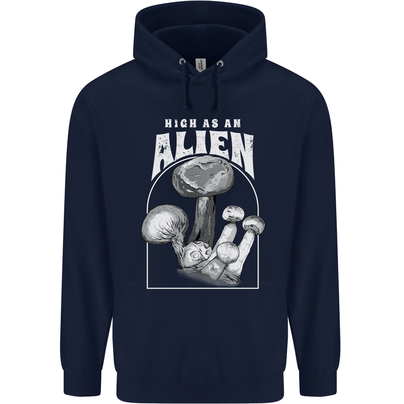 High as An Alien Magic Mushrooms LSD Trippy Childrens Kids Hoodie Navy Blue