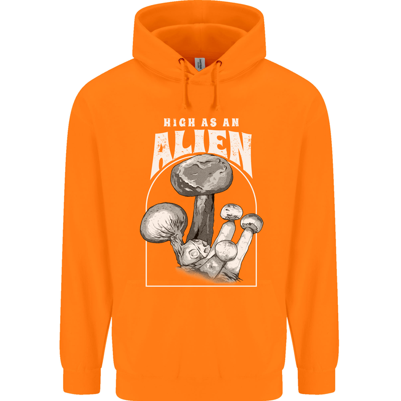 High as An Alien Magic Mushrooms LSD Trippy Childrens Kids Hoodie Orange