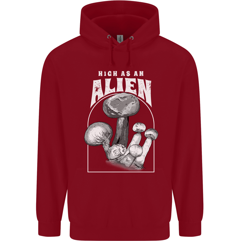High as An Alien Magic Mushrooms LSD Trippy Childrens Kids Hoodie Red