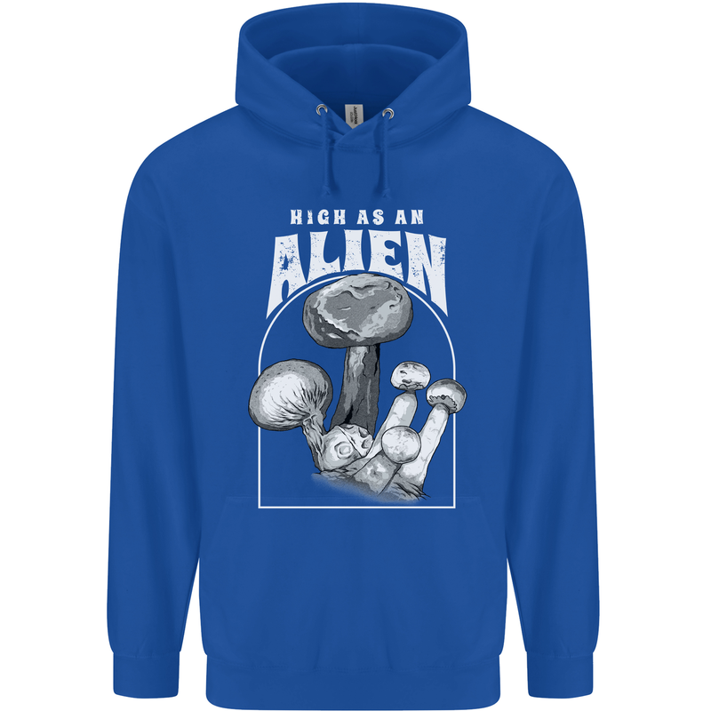 High as An Alien Magic Mushrooms LSD Trippy Childrens Kids Hoodie Royal Blue