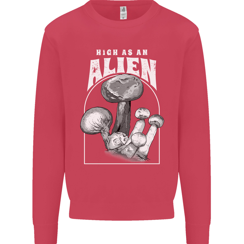 High as An Alien Magic Mushrooms LSD Trippy Kids Sweatshirt Jumper Heliconia