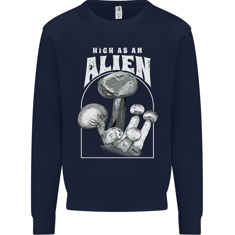 High as An Alien Magic Mushrooms LSD Trippy Kids Sweatshirt Jumper Navy Blue