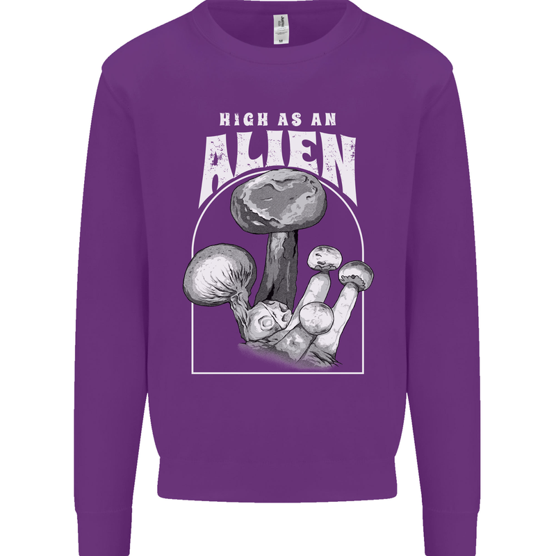 High as An Alien Magic Mushrooms LSD Trippy Kids Sweatshirt Jumper Purple