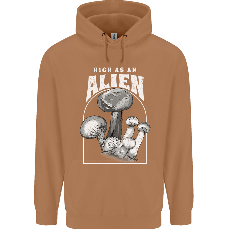 High as An Alien Magic Mushrooms LSD Trippy Mens 80% Cotton Hoodie Caramel Latte