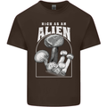 High as An Alien Magic Mushrooms LSD Trippy Mens Cotton T-Shirt Tee Top Dark Chocolate