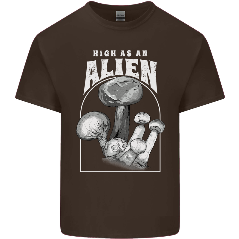 High as An Alien Magic Mushrooms LSD Trippy Mens Cotton T-Shirt Tee Top Dark Chocolate