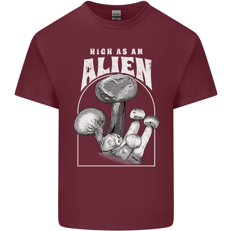 High as An Alien Magic Mushrooms LSD Trippy Mens Cotton T-Shirt Tee Top Maroon